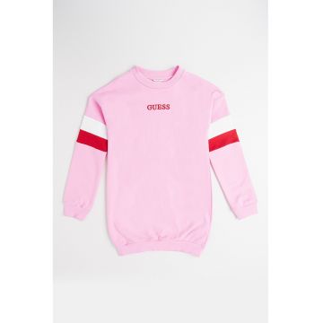 Rochie cu benzi contrastante pe maneci si logo brodat - Rosu/Alb/Roz