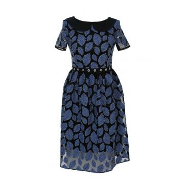 Rochie cu broderii din denim Taylor - Negru/Albastru
