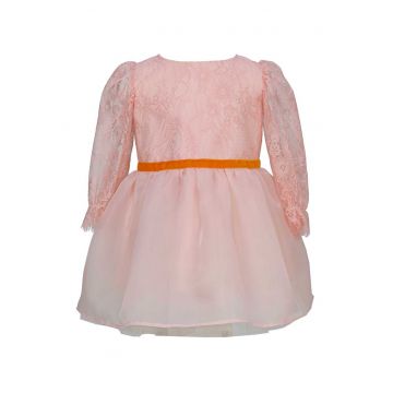 Rochie cu croiala in A si insertii de dantela Emery - Roz