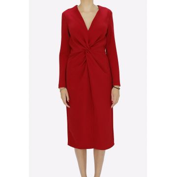 Rochie cu decolteu in V si fronseu Jackie - Rosu inchis