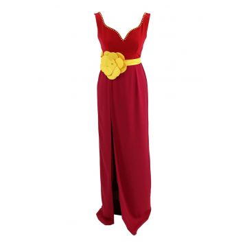 Rochie cu decolteu in V si margele aplicate - Rosu/Roz zmeuriu