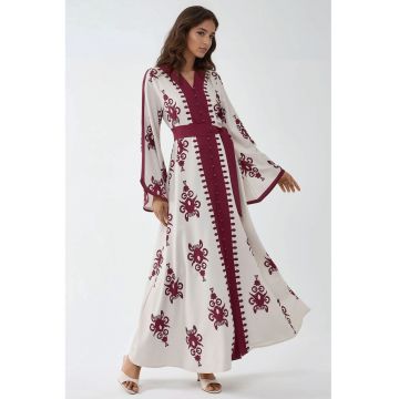 Rochie  cu guler rotund - detalii arcuite - textil