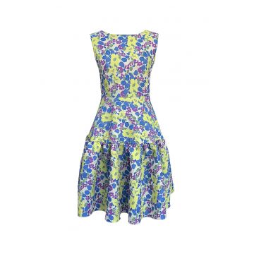 Rochie cu imprimeu floral si terminatie evazata Olivia - Verde/Lila/Albastru
