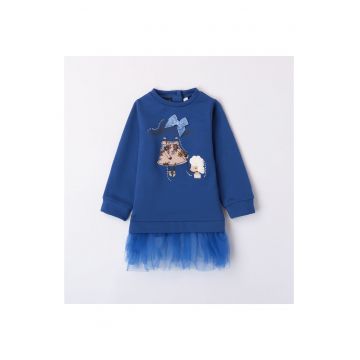 Rochie cu imprimeu si tull pentru fetite -  0.7363 - Albastru