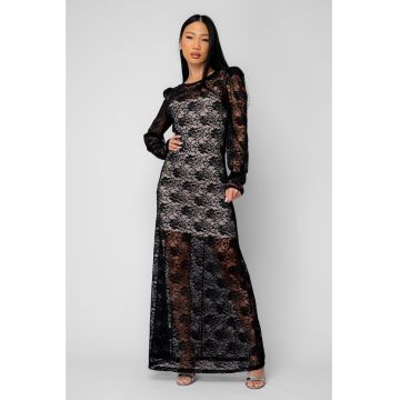 Rochie cu maneca lunga din dantela Black 20078 - Negru