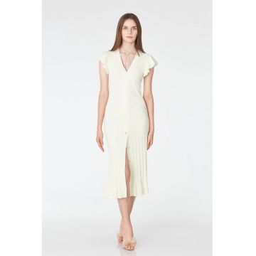 Rochie cu maneca scurte cu volane si nasturi - Alb fildes