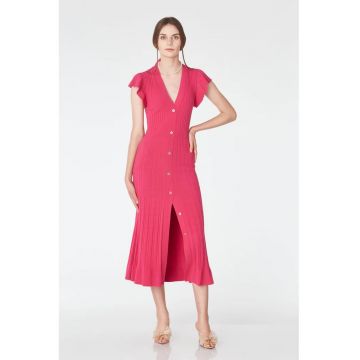 Rochie cu maneca scurte cu volane si nasturi - Ametist