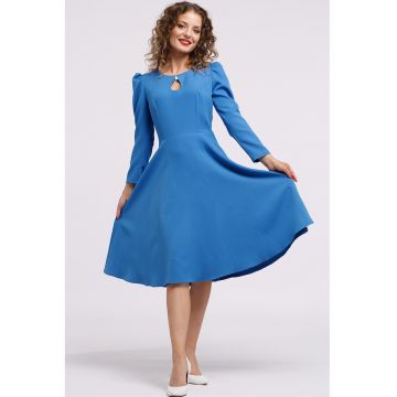 Rochie cu maneci lungi si decupaj keyhole - Albastru pastel