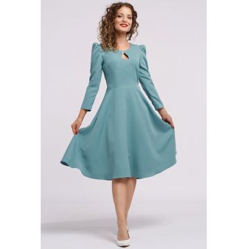 Rochie cu maneci lungi si decupaj keyhole - Albastru prafuit