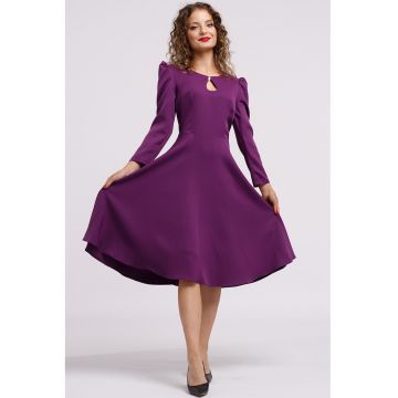 Rochie cu maneci lungi si decupaj keyhole - Violet