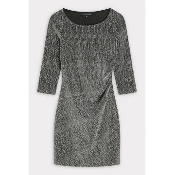Rochie cu maneci trei sferturi si insertii stralucitoare - Gri inchis melange