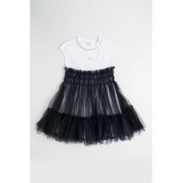 Rochie cu model 2in1 - strasuri si tul - Alb/Negru