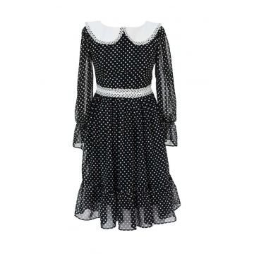 Rochie cu model cu buline si guler Peter Pan Lolah - Alb/Negru