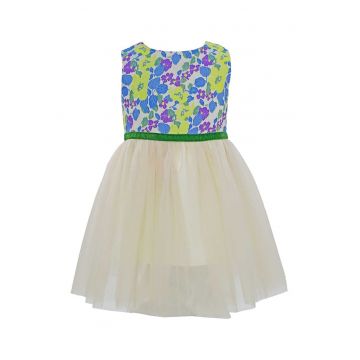 Rochie cu model floral Everly - Bej/Verde lime/Albastru