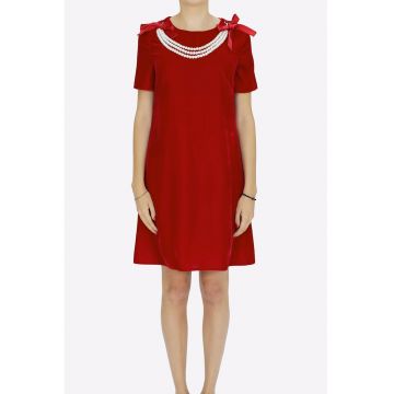 Rochie cu perle sintetice - Rosu
