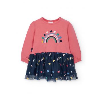 Rochie cu terminatie din tul - Rosu/Bleumarin