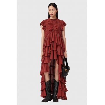 Rochie cu volane si termiinatie asimetrica Shaela - Caramiziu