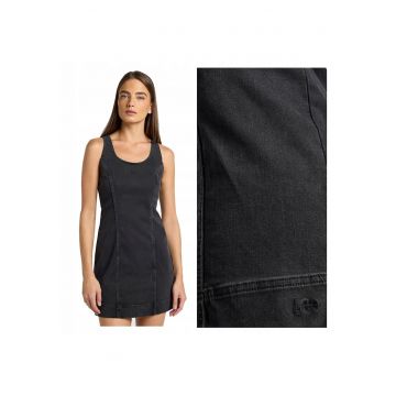 Rochie Dama -  Foreverfit Dress - Regular Fit - Denim Aspect - Decolteu Rotund - Lungime Mini - Fermoar - Bumbac - L INTL - Gri