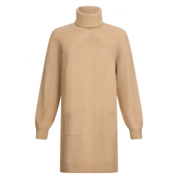 Rochie de lana cu guler inalt - Maro camel