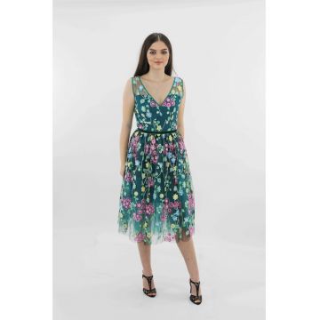 Rochie de seara midi din broderie colorata MIRU