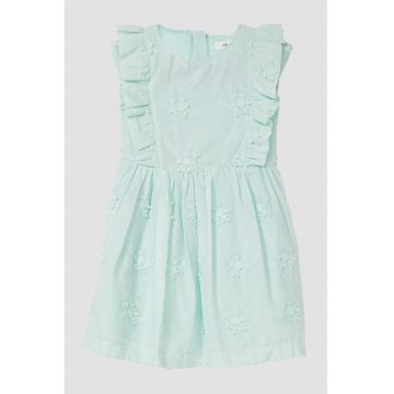 Rochie din bumbac cu broderie florala - Verde menta