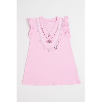 Rochie din bumbac cu model - Roz deschis