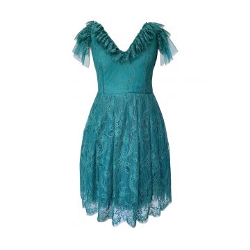 Rochie din dantela cu decolteu in V Vanessa - Albastru petrol