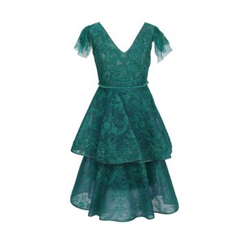 Rochie din dantela cu decoratiuni - Verde englez