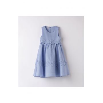 Rochie din in cu broderie pentru fete -  4.8750 - Albastru - Albastru