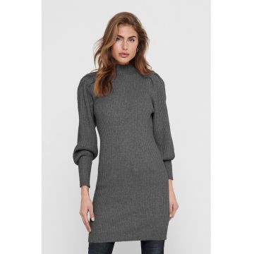 Rochie din tricot cu maneci bufante - Gri inchis melange