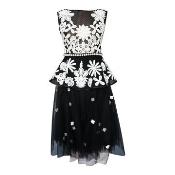 Rochie din tul cu aplicatii brodate Connie - Alb/Negru