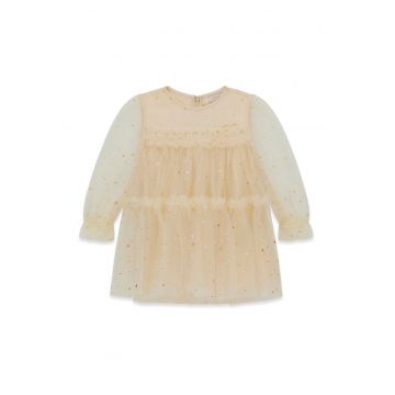 Rochie din tul cu detalii stralucitoare - Alb fildes