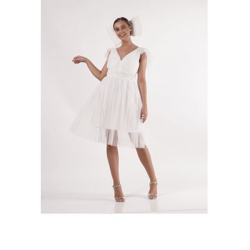 Rochie din tul cu maneci fluture Naryn - Alb