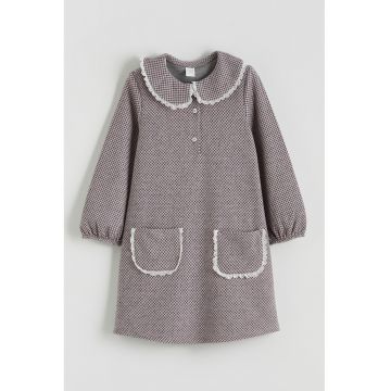 Rochie dreapta cu model houndstooth - Roz/Gri/Crem