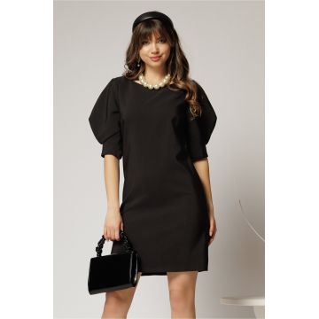 Rochie DY Fashion neagra scurta croi cambrat cu maneci cu design atipic