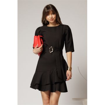 Rochie DY Fashion neagra scurta cu volanase pe fusta si cordon detasabil