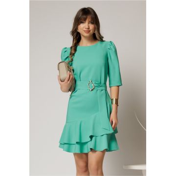 Rochie DY Fashion verde scurta cu volanase pe fusta si cordon detasabil