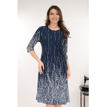 Rochie evazata bleumarin cu buline albe la tiv