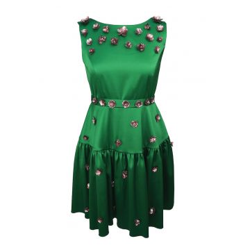 Rochie evazata cu aplicatie florala Marisse - Verde