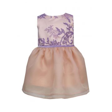 Rochie evazata cu broderii Chantel - Lila/Roz
