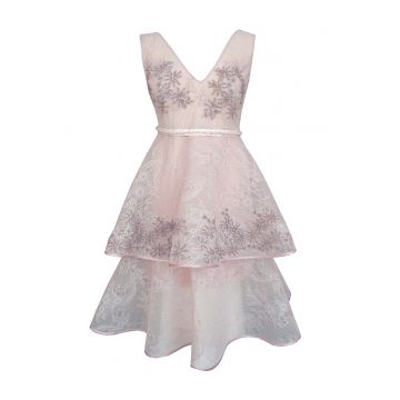 Rochie evazata cu decolteu in V Marlene - Roz pal