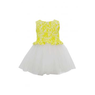 Rochie evazata cu imprimeu floral Hannah - Alb/Galben