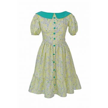 Rochie evazata cu imprimeu floral Stephanie - Verde/Galben