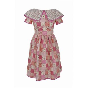 Rochie evazata cu imprimeuri variate Rowana - Roz/Bej deschis