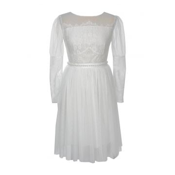 Rochie evazata cu insertii de dantela - Alb