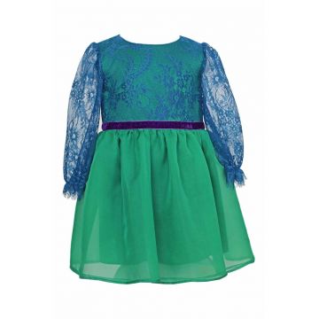 Rochie evazata cu segment de dantela Jade - Verde/Bleumarin