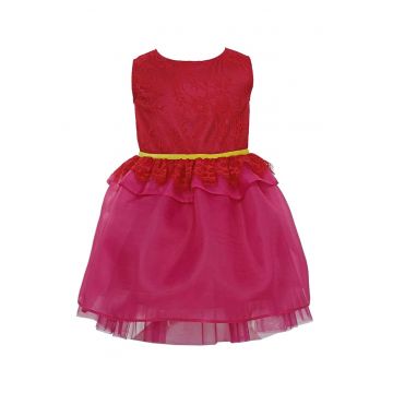 Rochie evazata cu segment de dantela Jane - Rosu/Fucsia