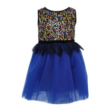 Rochie evazata cu strat exterior de tul Kennedy - Albastru royal