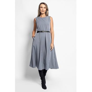Rochie evazata fara maneci cu o curea in talie - Gri