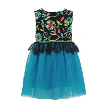 Rochie fara maneci cu broderie Dakota - Negru/Albastru